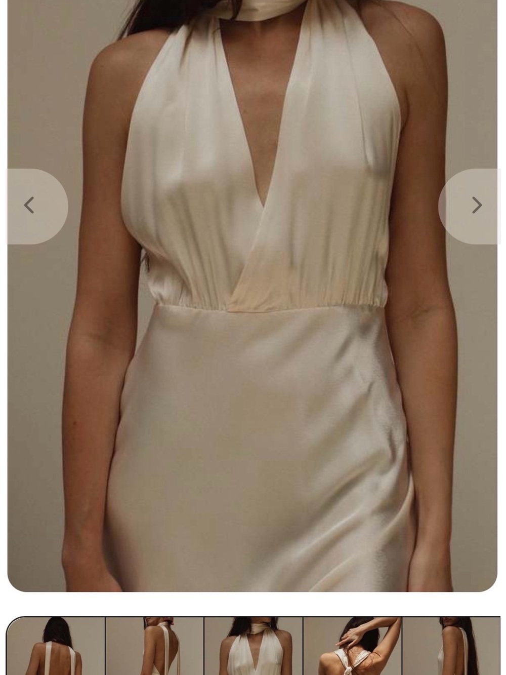 Elegant Cream Backless Satin Maxi Dress with Shoulder Ties - Picture 3 of 6